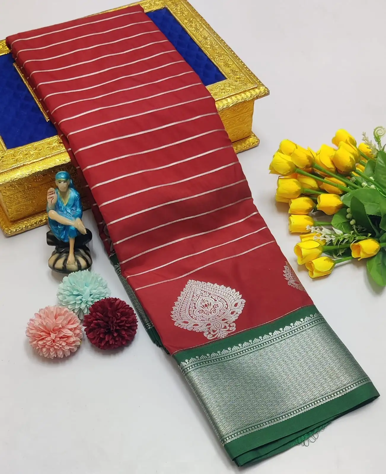 Korvai Tana Fine Zari Stripe Semi Silk Saree